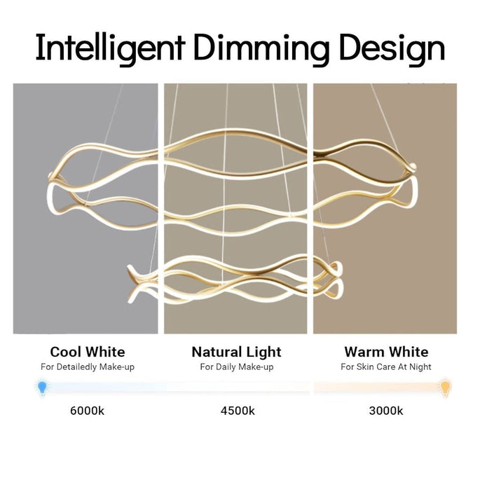 Modern Wavy LED Pendant Light Dimmable Gold