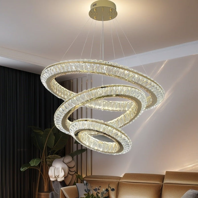 Three Ring Crystal LED Chandelier, Gold, 100/80/60cm