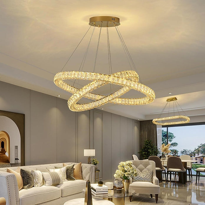 Two Ring Round Crystal LED Chandelier, Gold, 100/60cm