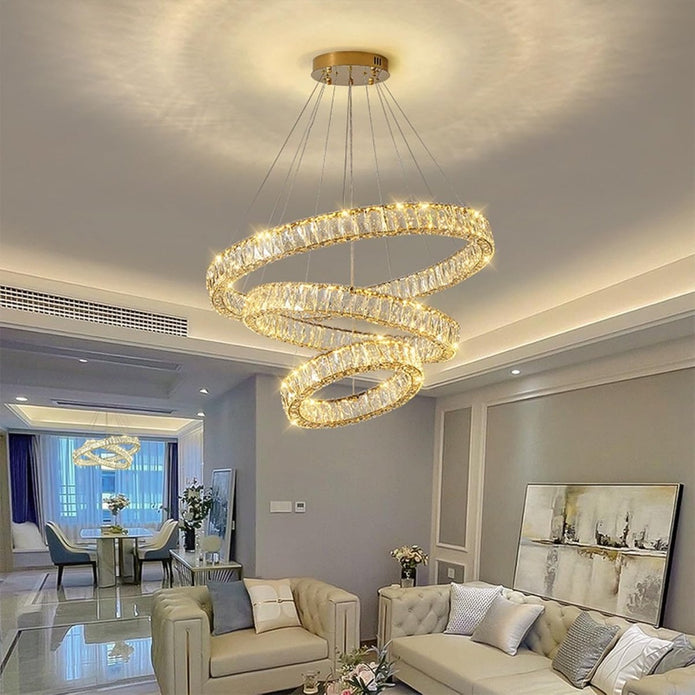 Three Ring Round Crystal LED Chandelier, Gold, 80/60/40cm