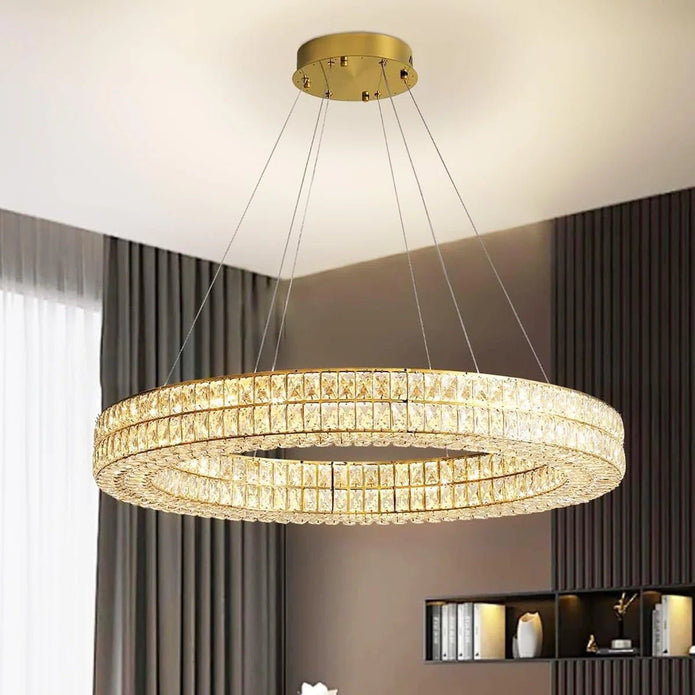 Crystal ring chandelier detail showing K9 crystals