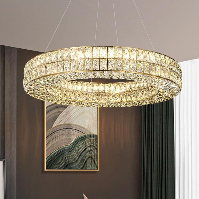 Round gold crystal ring LED chandelier, 80cm