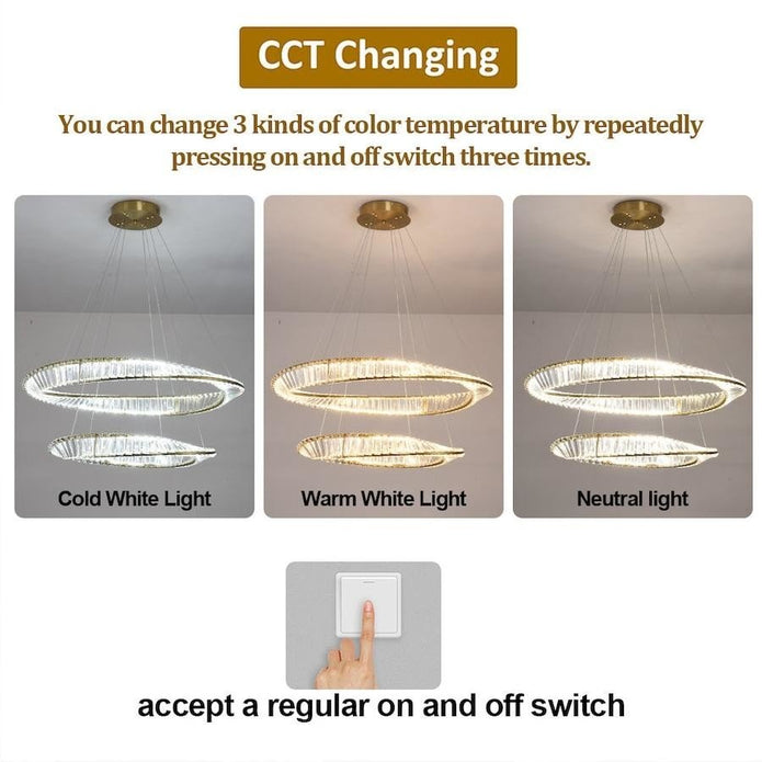 Modern gold crystal wave four ring LED chandelier