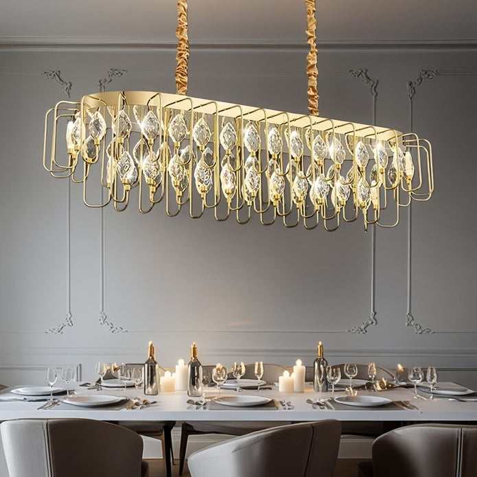 Modern French gold crystal leaf oval LED chandelier 120cm