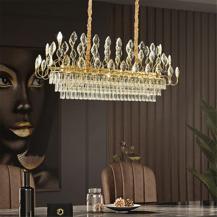 Crystal Leaf LED Chandelier, Gold