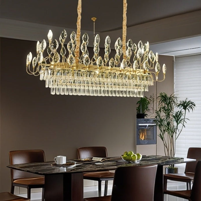 Crystal Leaf LED Chandelier, Gold