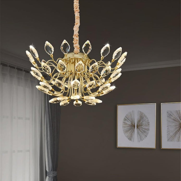 Modern gold crystal leaf LED chandelier 80 x 37cm
