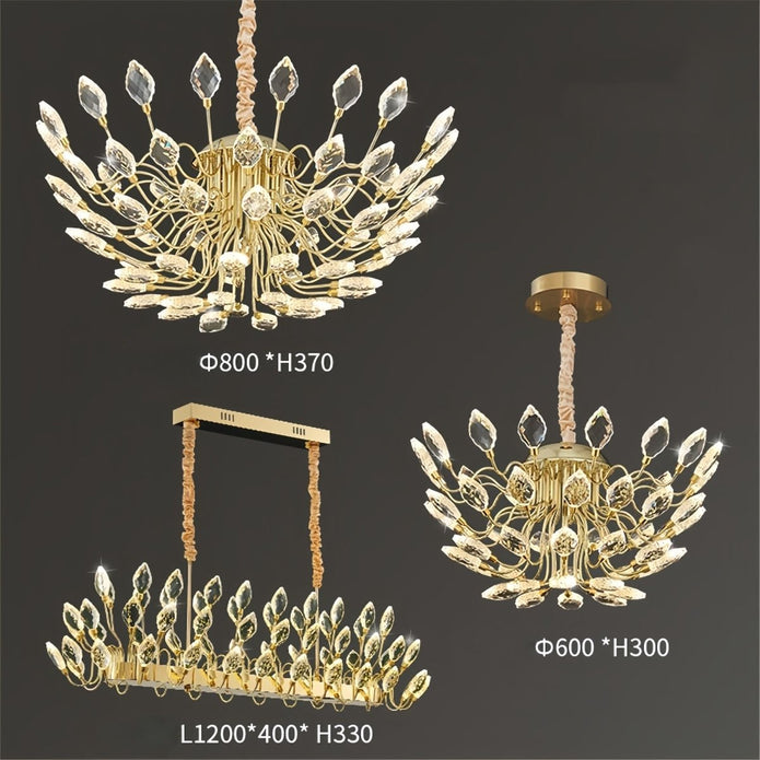 Modern gold crystal leaf LED chandelier 80 x 37cm