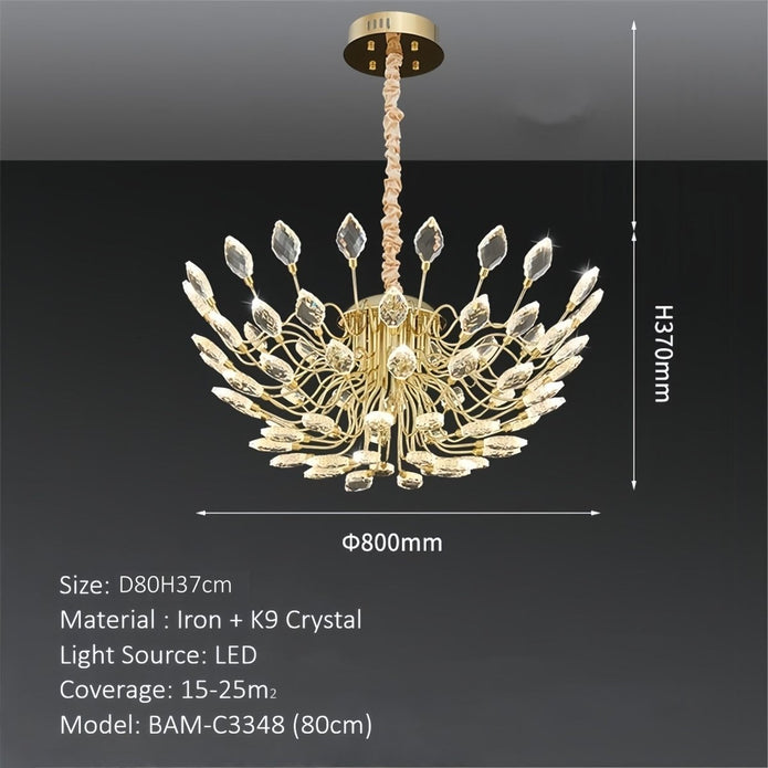Modern gold crystal leaf LED chandelier 80 x 37cm