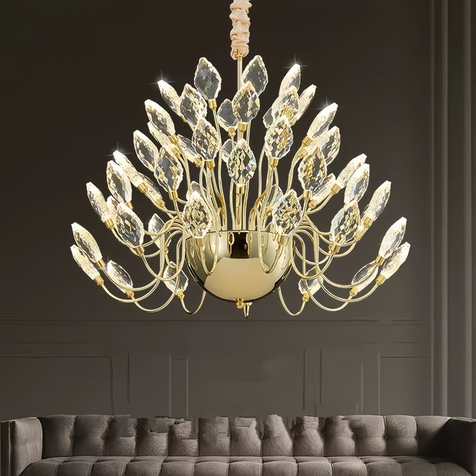 Modern gold crystal leaf LED chandelier 80 x 52cm