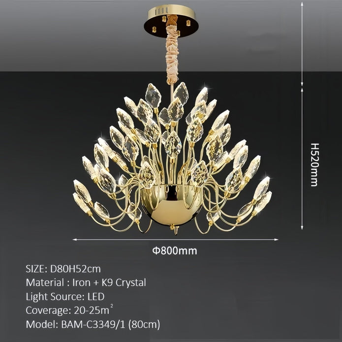 Modern gold crystal leaf LED chandelier 80 x 52cm