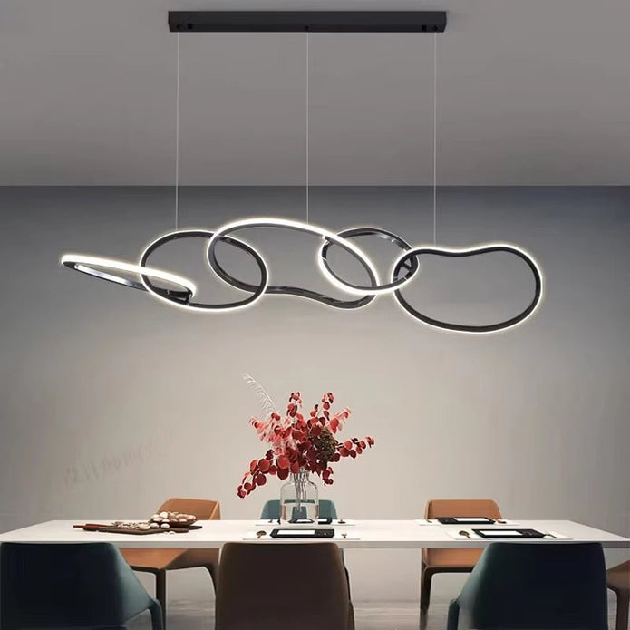 Five Ring Interlocking LED Pendant Light, Black, 120cm