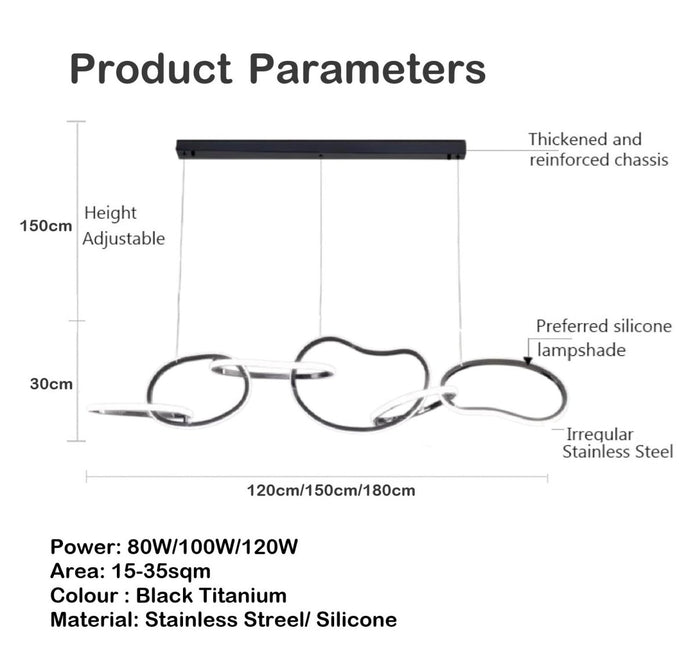 Five Ring Interlocking LED Pendant Light, Black, 120cm