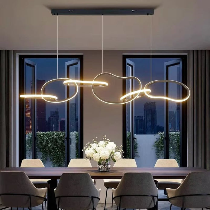 Five Ring Interlocking LED Pendant Light, Black, 150cm