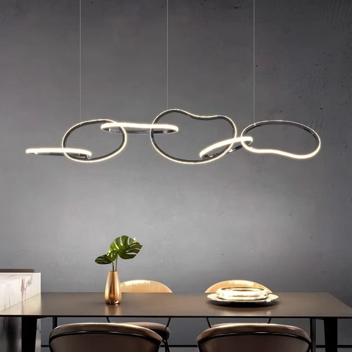 Five Ring Interlocking LED Pendant Light, Black, 150cm
