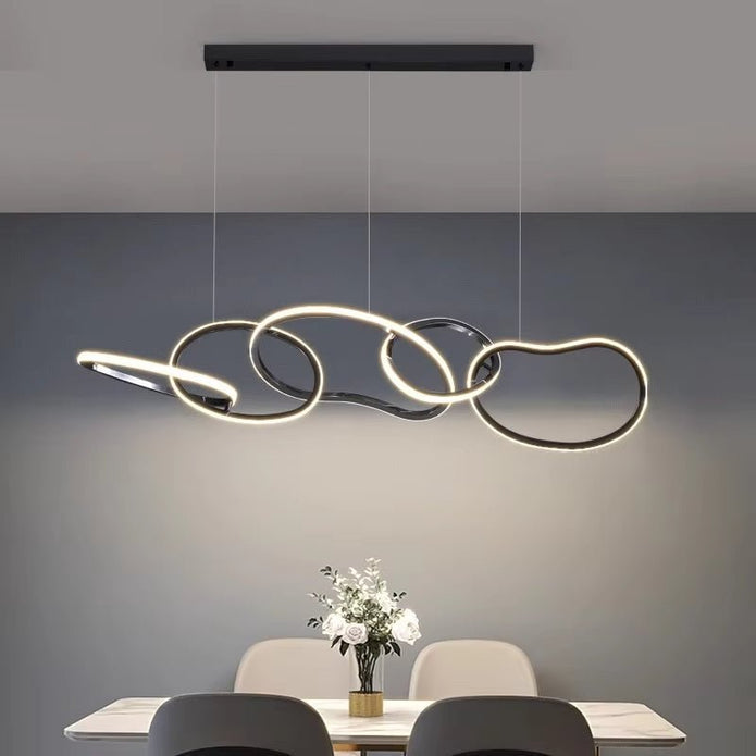 Five Ring Interlocking LED Pendant Light, Black, 150cm