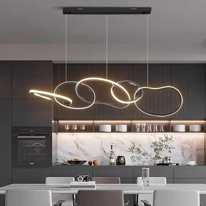 Nordic black five ring LED pendant light, 180cm