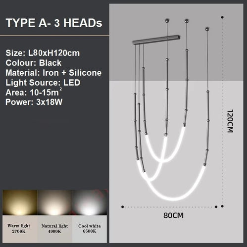 Minimalist Slender LED Pendant Light Black 3 Light
