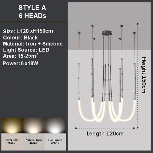 Minimalist Slender LED Pendant Light Black 6 Light
