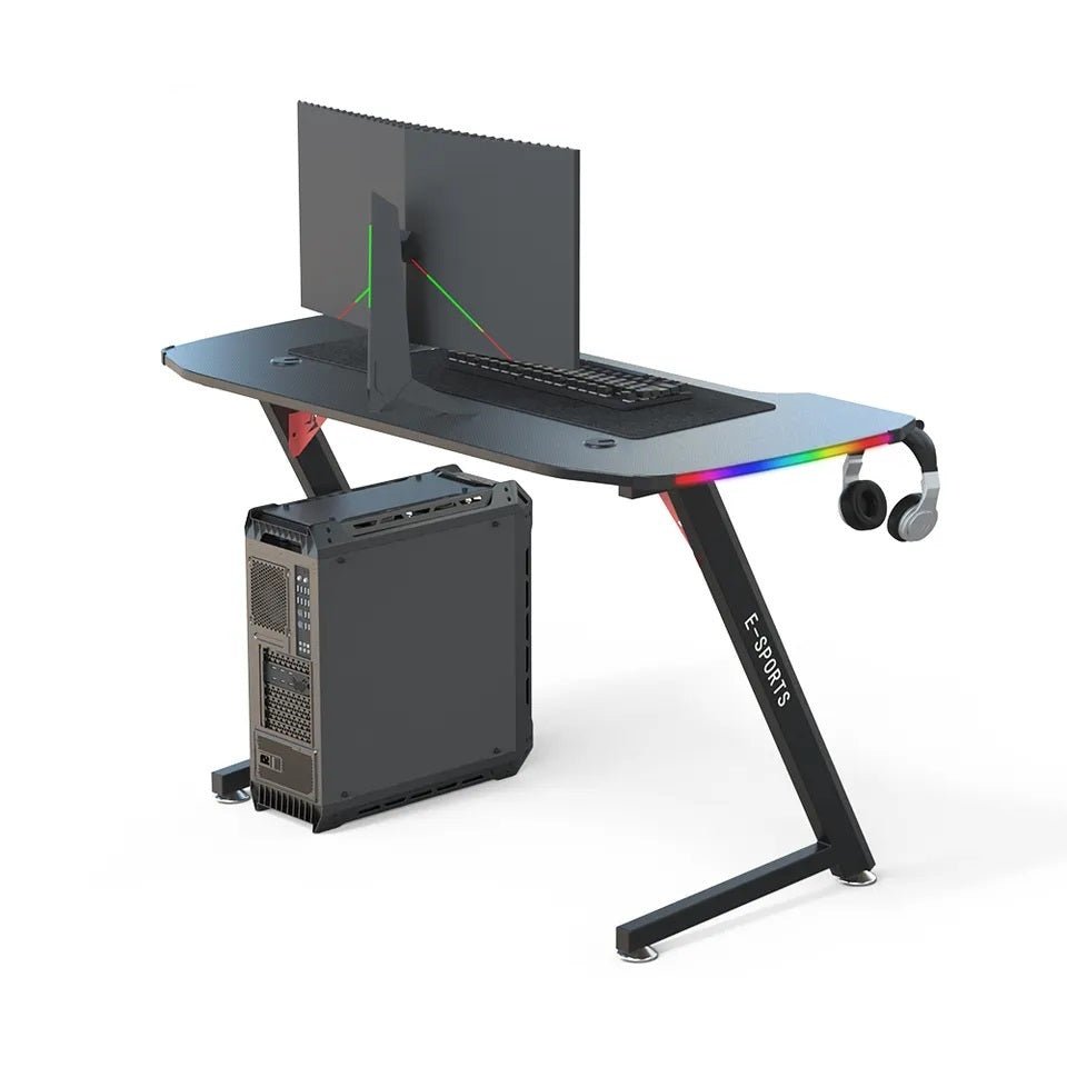 Z-Shape Professional Gaming Desk with RGB Lighting Carbon Fibre 100kg Capacity — Allure Home Collections