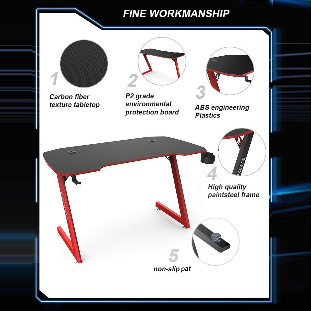 Z-Shape Professional Gaming Desk with RGB Lighting Carbon Fibre 100kg Capacity — Allure Home Collections