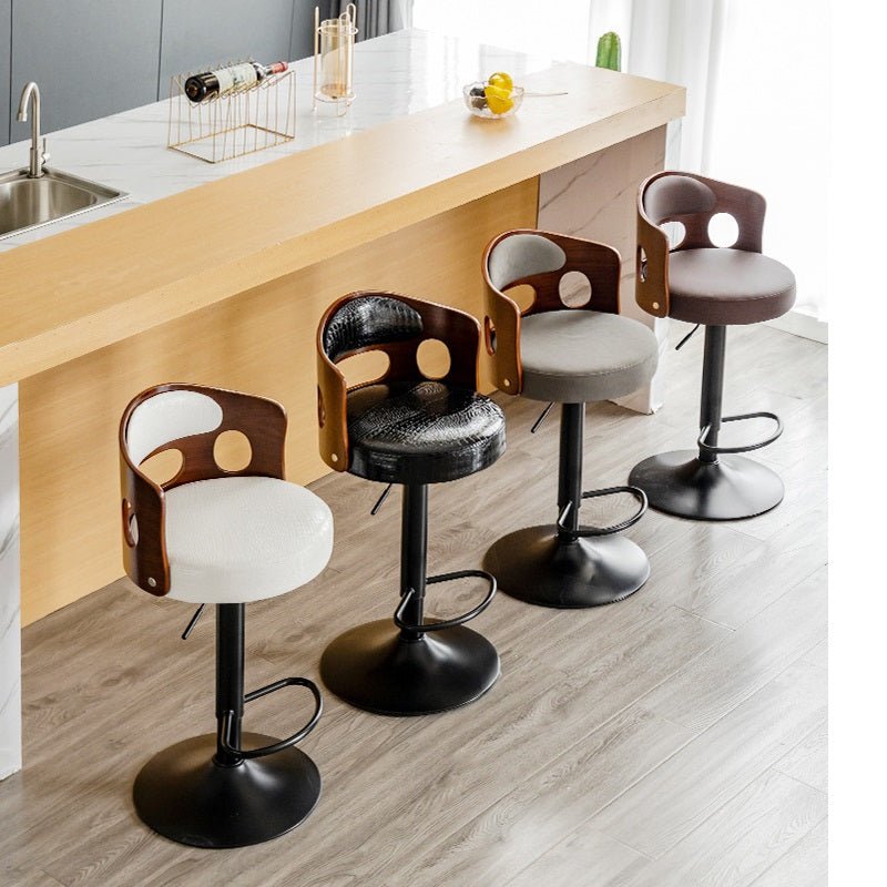 Sleek Black Leather Swivel Bar Stool