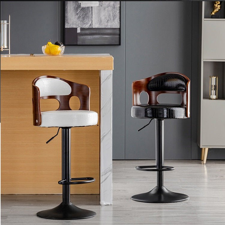 Elegant White Leather Swivel Bar Stool