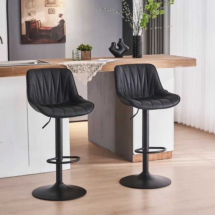 Blairgowrie black diamond stitched faux leather swivel bar stool with gold base