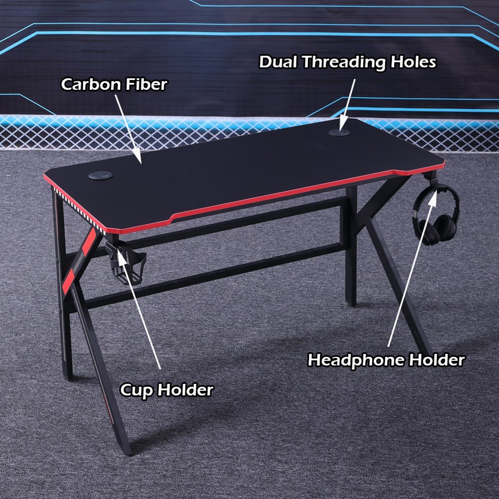 K-Shape Gaming Desk with RGB Lighting Carbon Fibre Surface 100kg Capacity 120cm or 140cm — Allure Home Collections