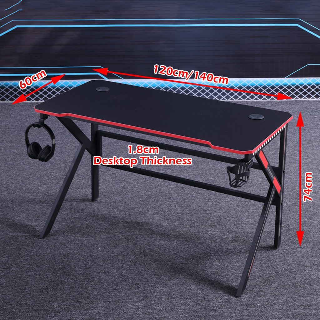 K-Shape Gaming Desk with RGB Lighting Carbon Fibre Surface 100kg Capacity 120cm or 140cm — Allure Home Collections
