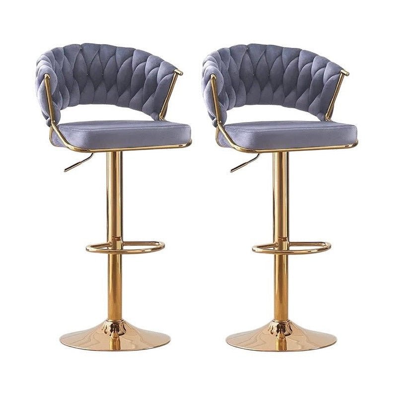 Side profile of velvet padded bar stool with gold base and footrest — Allure Home Collections