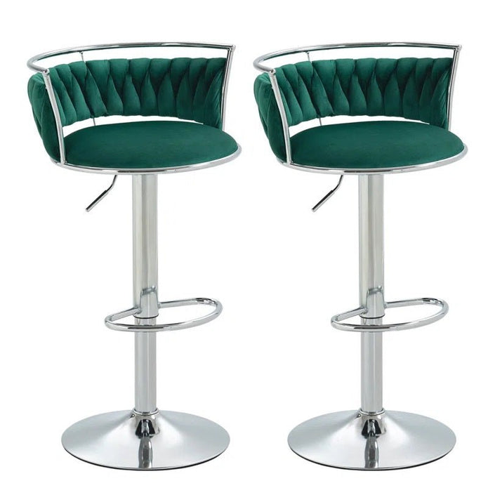Two SERENITa silver velvet counter stools at kitchen counter — Allure Home Collections