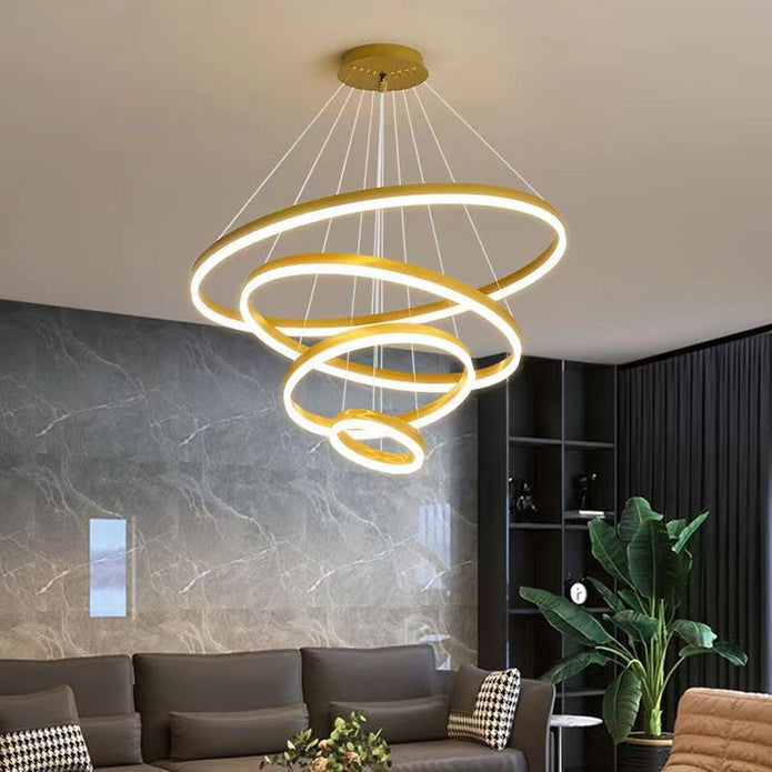 Gold Minimalist LED Ring Chandelier 4 Rings