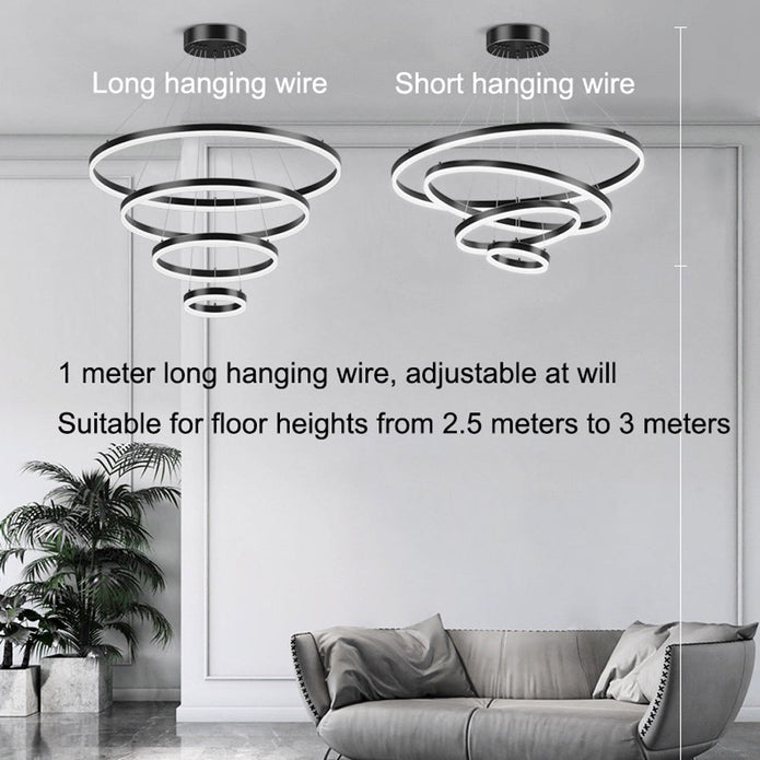 Gold Minimalist LED Ring Chandelier 4 Rings
