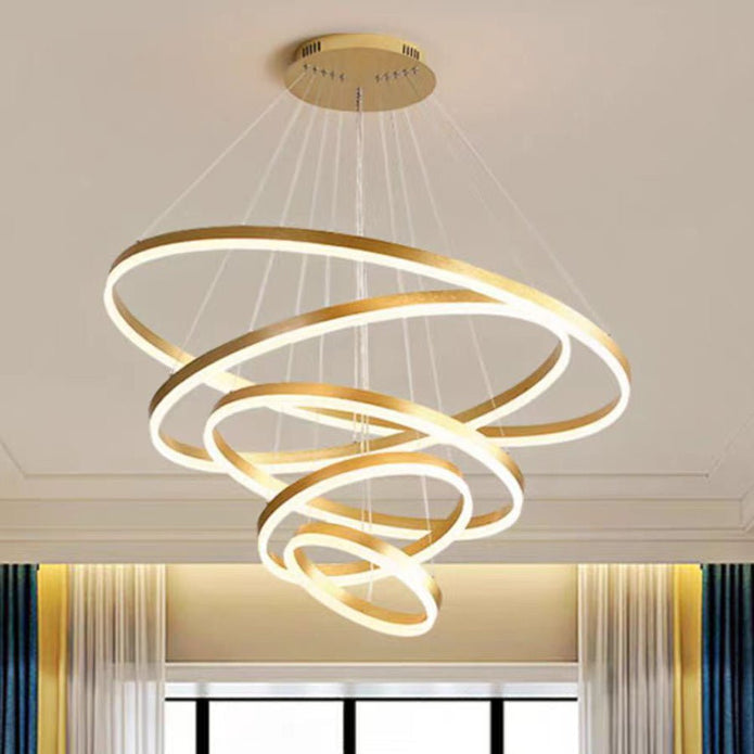 Gold Minimalist LED Ring Chandelier 4 Rings