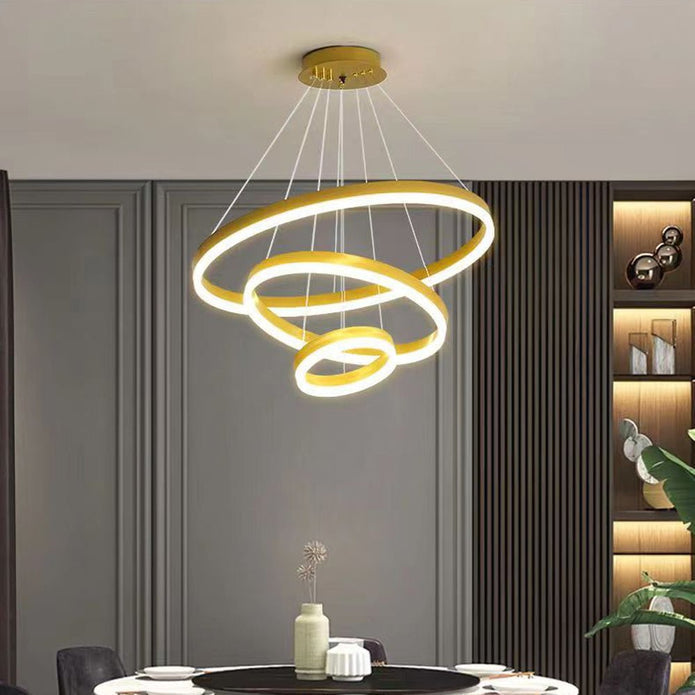 Gold Minimalist LED Ring Chandelier 4 Rings
