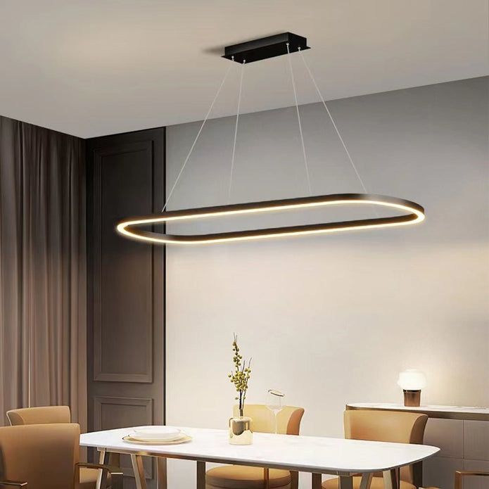 Modern Minimalist Black Oval LED Pendant Light 120cm
