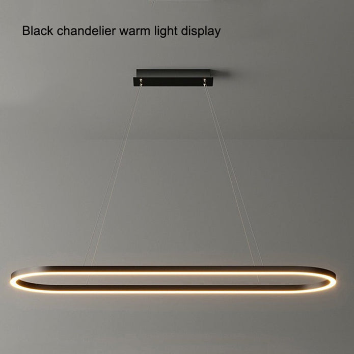 Modern Minimalist Black Oval LED Pendant Light 120cm