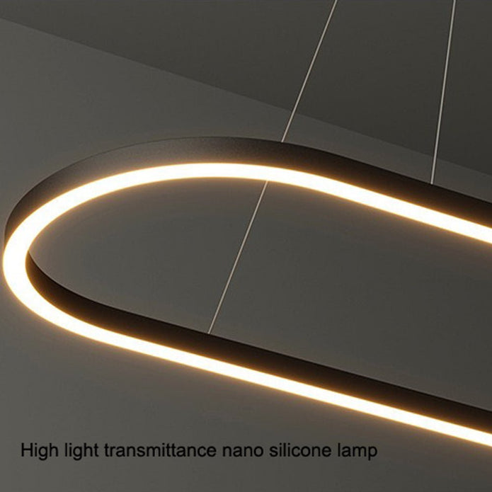 Modern Minimalist Black Oval LED Pendant Light 120cm