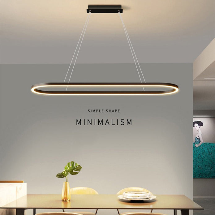 Modern Minimalist Black Oval LED Pendant Light 120cm