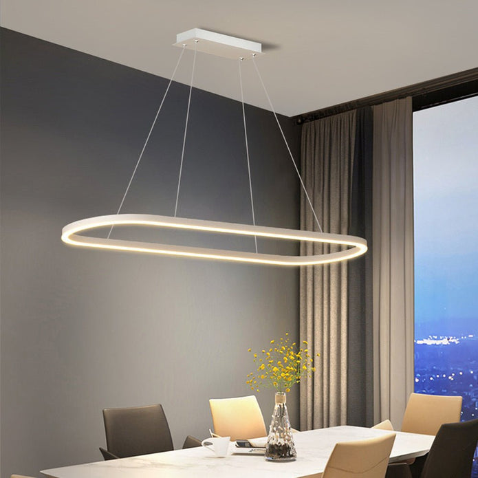 Modern Minimalist Black Oval LED Pendant Light 120cm