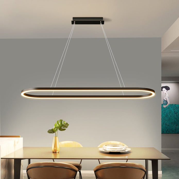 Modern Minimalist Black Oval LED Pendant Light 120cm