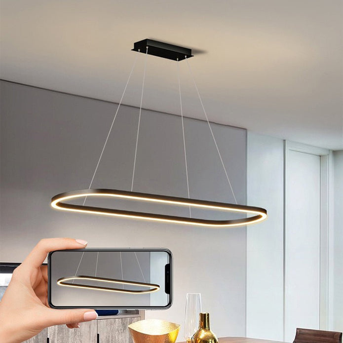 Modern Minimalist Black Oval LED Pendant Light 120cm