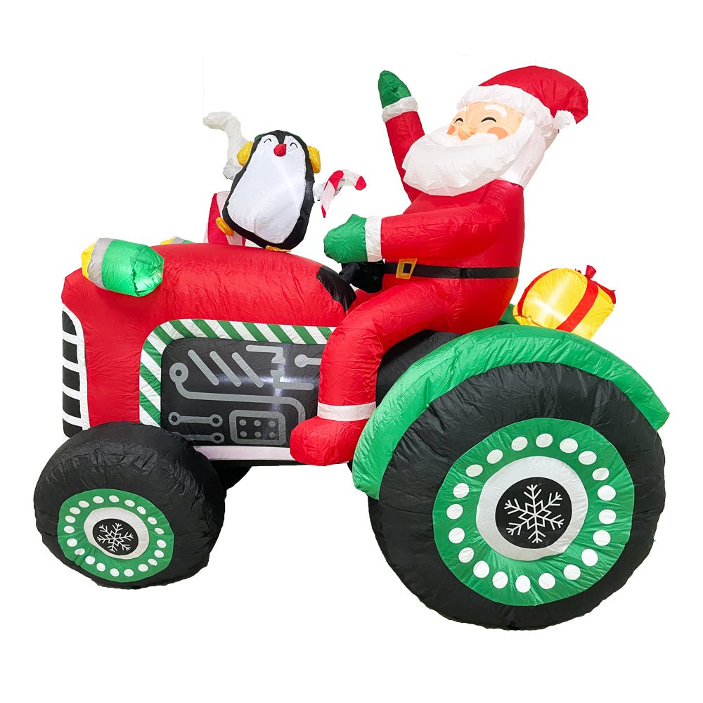 Festive Inflatable Santa and Penguin Scene