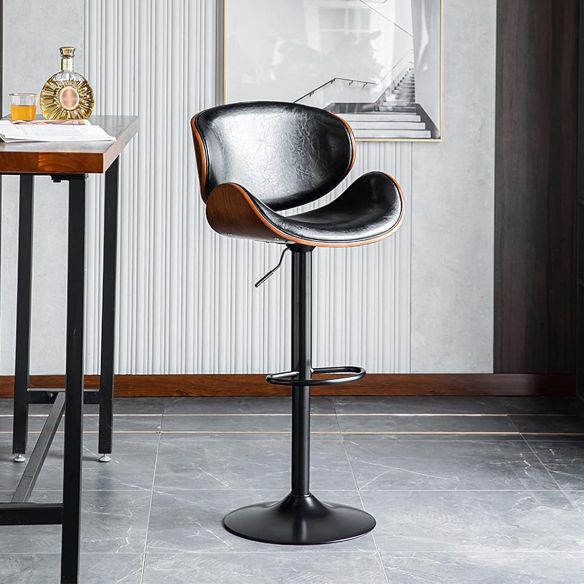 SERENITa white bar stool metal frame and circular base detail — Allure Home Collections