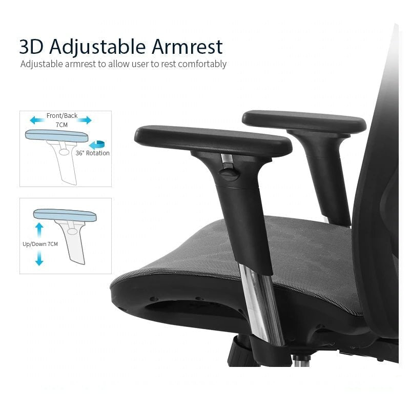 Walpole grey ergonomic mesh office chair with 3D armrests