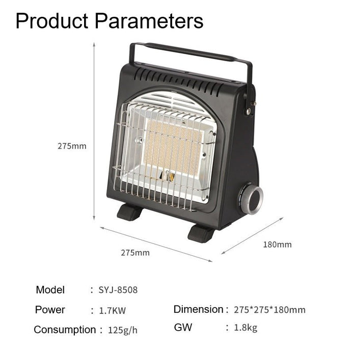 AMZ 1700W 2-in-1 Portable Outdoor Camping Butane Gas Heater Stove Steel Iron Aluminium Metal Manual Application for Travel