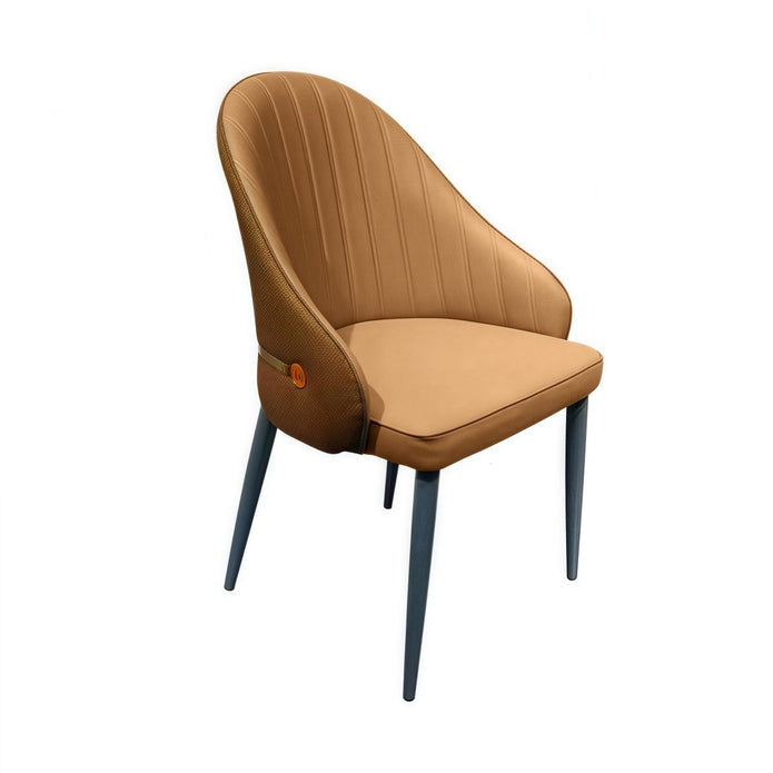 Flaxman Valley brown faux leather tufted dining armchair with arms