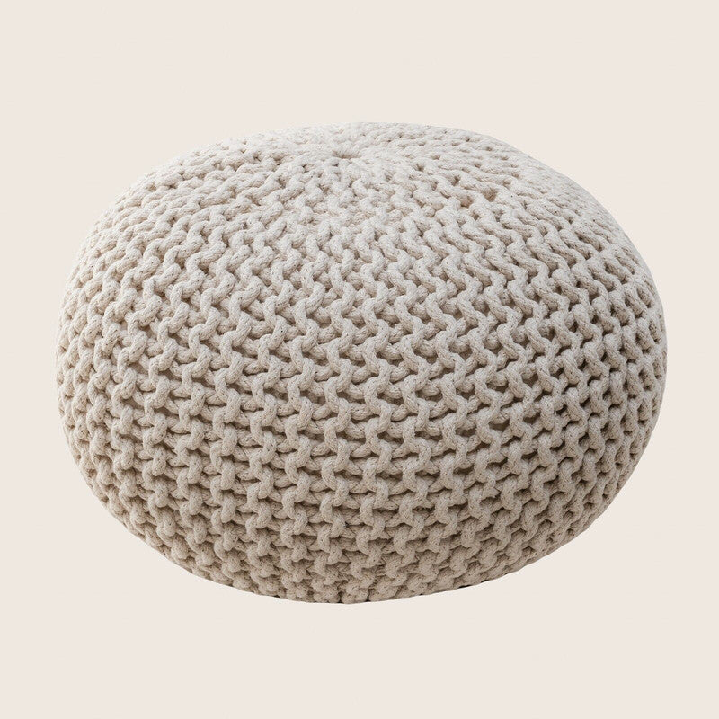 Hand-Knitted Braided Cotton Pouffe Round Floor Cushion Blue Blush Pink or Grey — Allure Home Collections