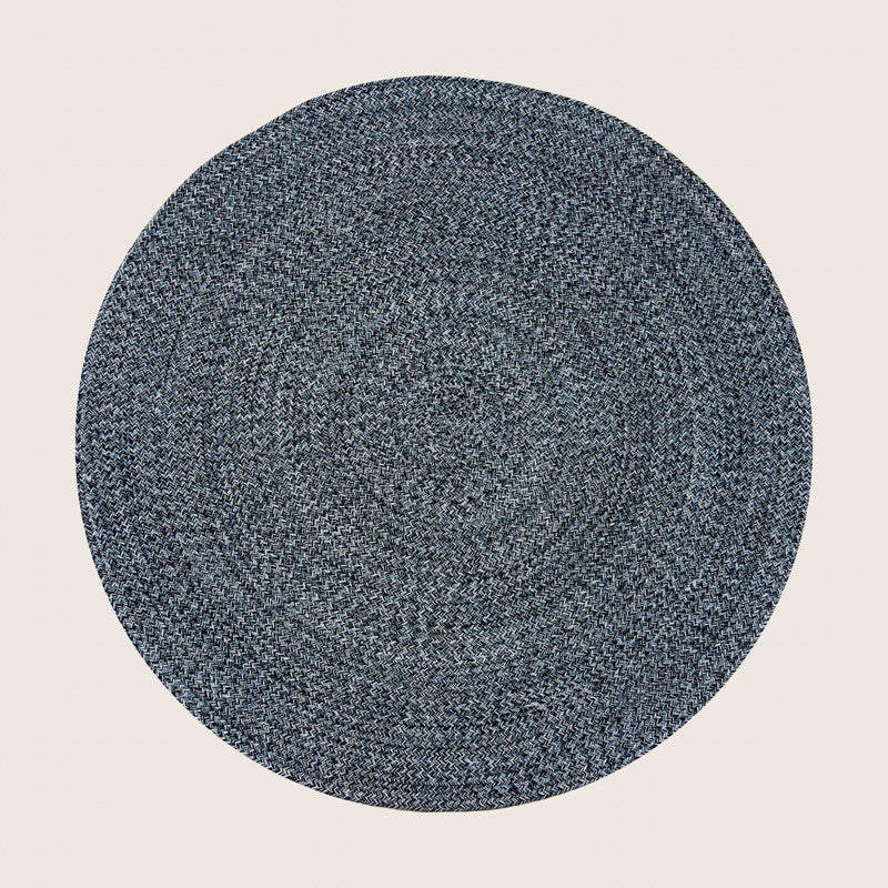 Navy and white braided reversible round rug in recycled cotton, 120cm diameter